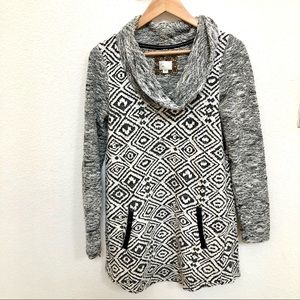 9H15 STCL Black White Knit Cowl Neck Peplum Sz XS
